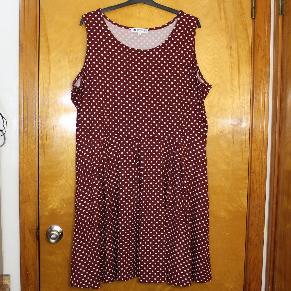 EUC Meri Skye Fit & Flare Dress SIZE 5X Burgundy w/ White Polka Dots